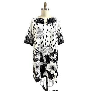VTG Andrade Honolulu Mod 60s 70s Black & White Cotton Tent Dress NWOT Sz L